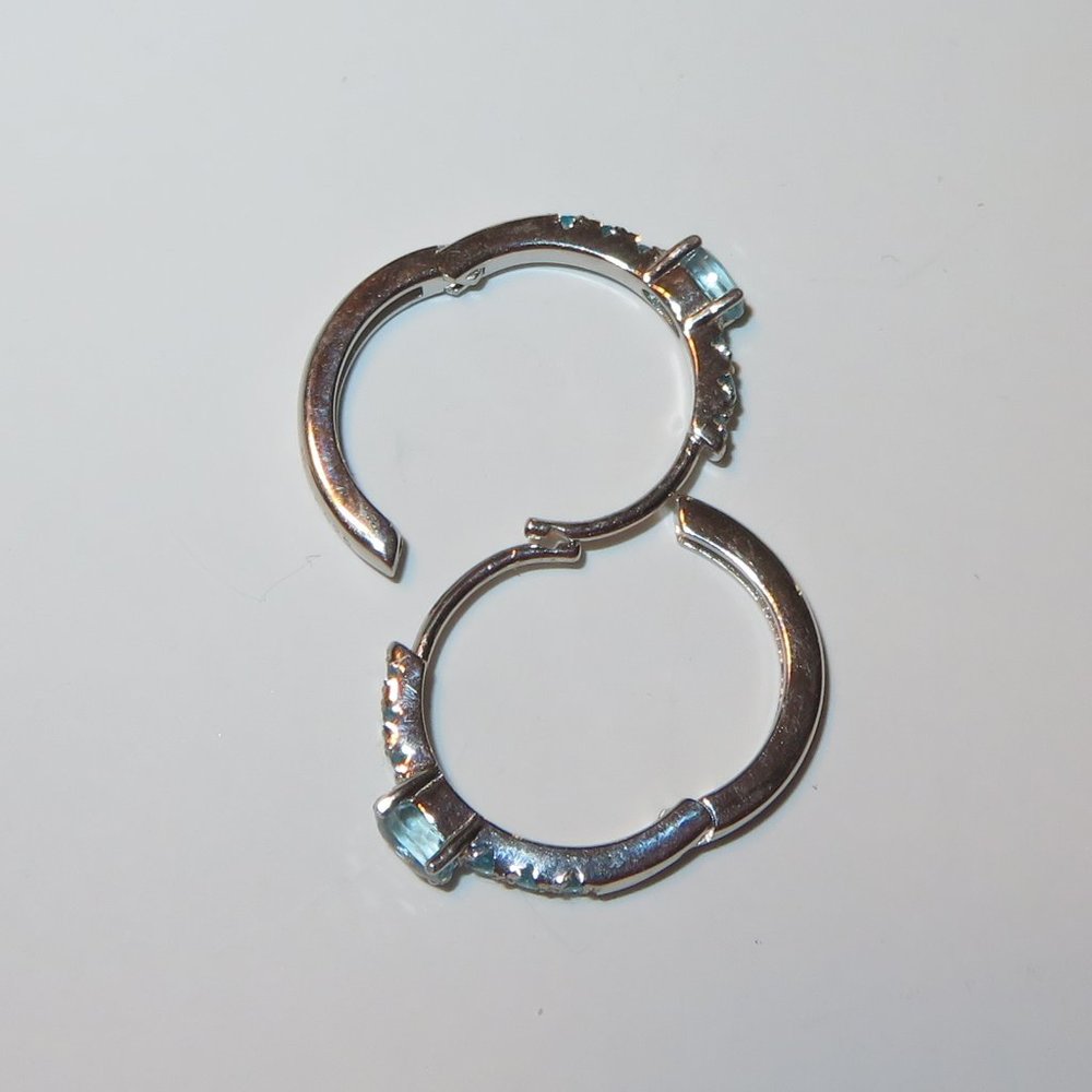 NATURAL Blue Zircon And Apatite 925 Sterling Silver Earrings Hoops - Picture 11 of 13